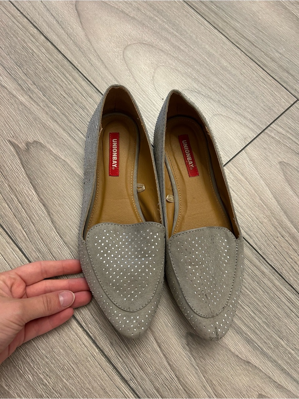 UNIONBAY Gray Suede Studded Pointed Loafers